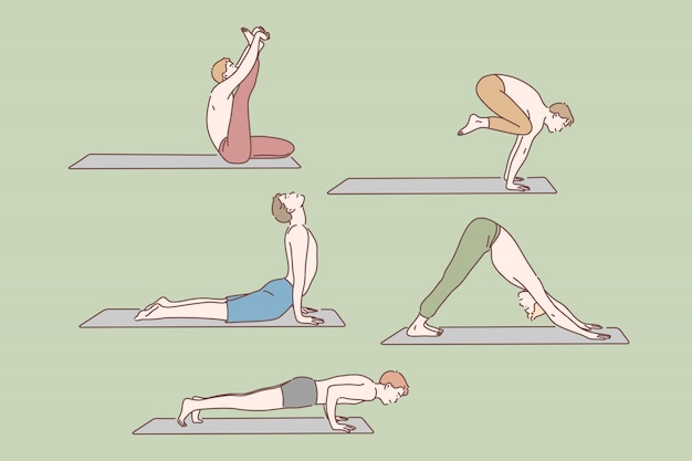 Vector salud, concepto de conjunto de ejercicios de yoga