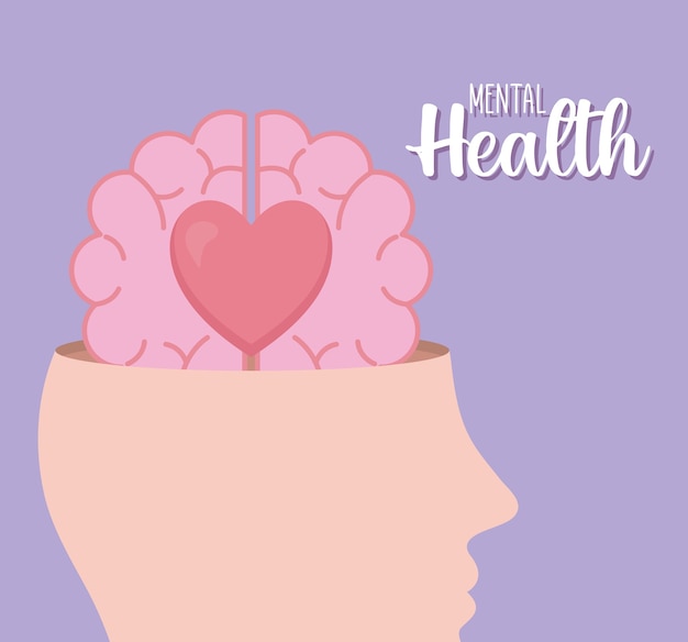 Salud mental con icono de cerebro y corazón de la mente y el tema humano