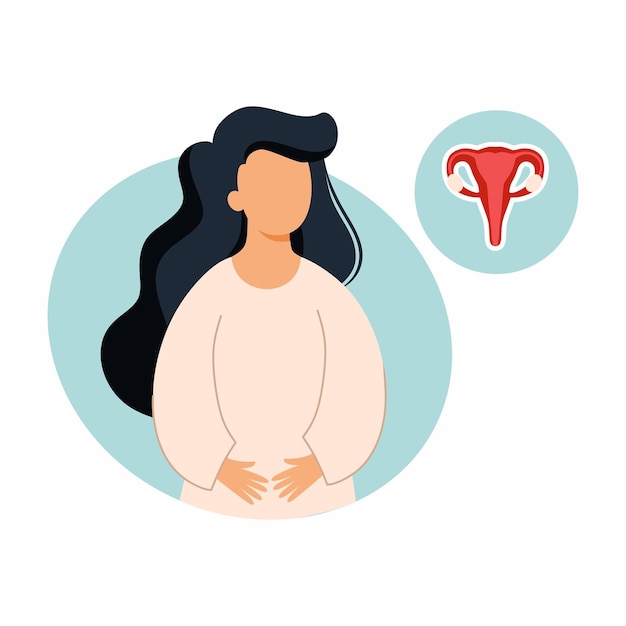 Salud de la mujer Dolor en el útero Ilustración vectorial sobre el tema de la ginecología