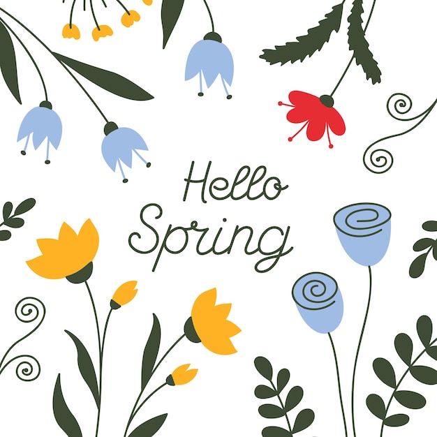 Salud a la primavera tarjeta dibujada a mano letras temporada de primavera floral vector tarjeta de felicitación invitación