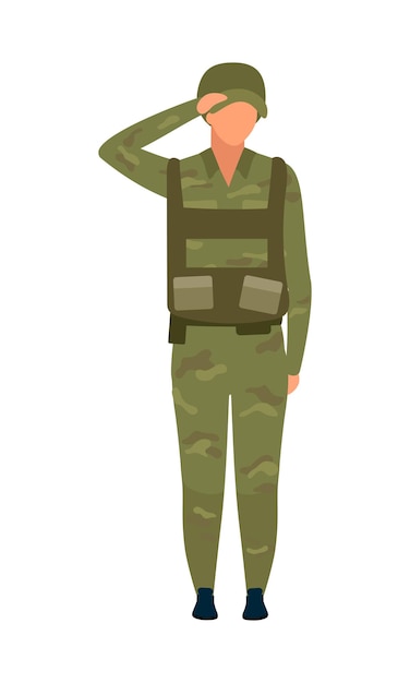 Saludando a soldado de carácter vectorial de color semiplano