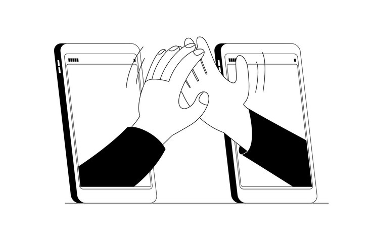 Vector saludo amistoso ilustración vectorial en línea sobre el tema de hacer un trato o reunión en línea