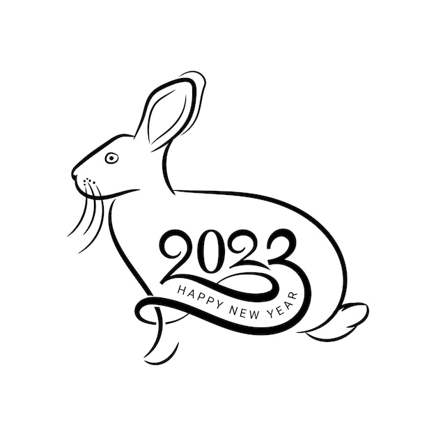 saludo de año nuevo chino 2023 con caligrafía y logotipo de zodiaco de conejo