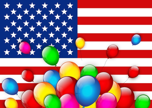 Saludo de la bandera americana con globos