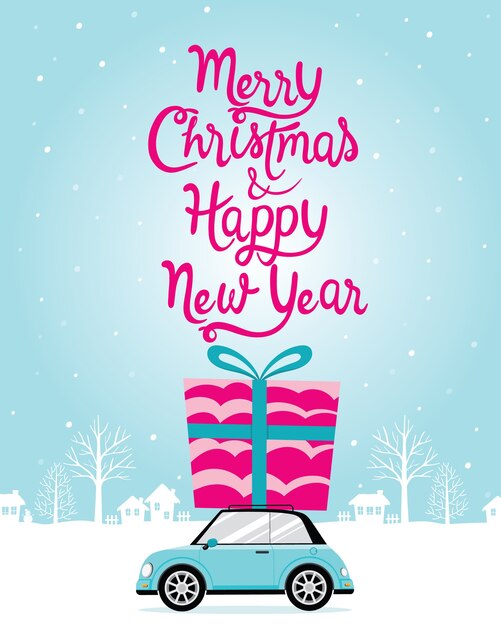 Saludo de coche feliz navidad