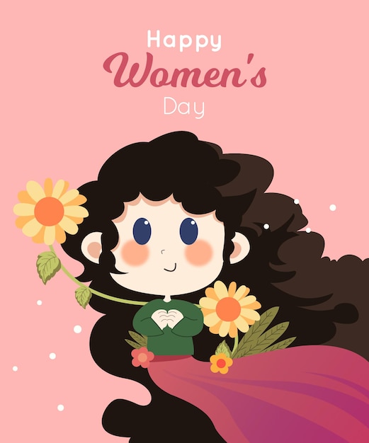 Saludo del día de la mujer con lindo personaje