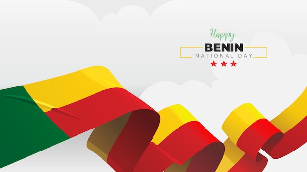 Saludo del Día Nacional de Benin con ilustración vectorial ondeando la bandera nacional y el fondo de la nube