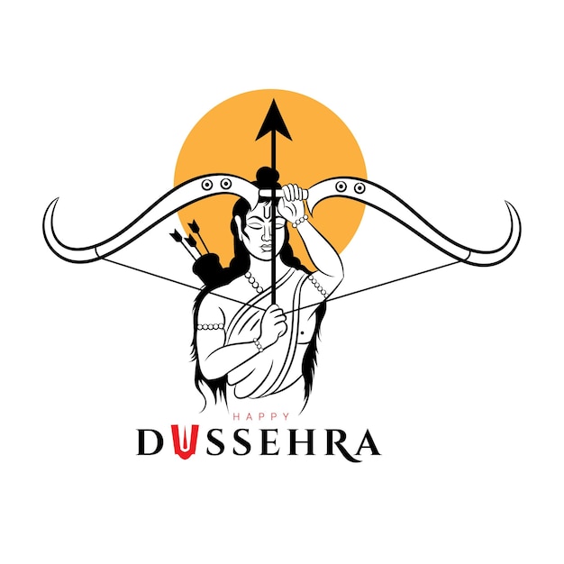 Vector saludo de dussehra con lord rama hold bow logo ilustración