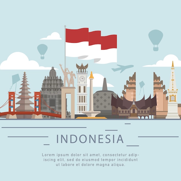 Saludo del estilo plano día de la independencia de indonesia