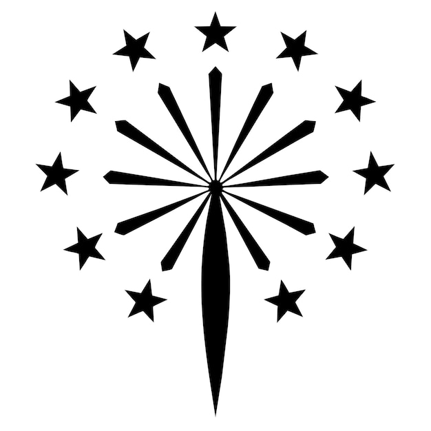 Saludo con estrellas fuegos artificiales silueta de icono estrellado sobre un fondo blanco 8