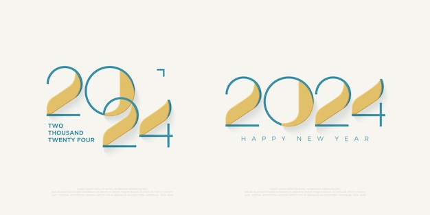 Saludo de feliz año nuevo 2024 Con números únicos y limpios Vector premium fondo moderno