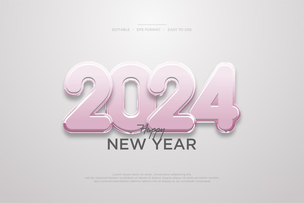 Saludo de feliz año nuevo con diseño de números 3d Diseño rosa brillante Fondo vectorial para celebración de feliz año nuevo 2024