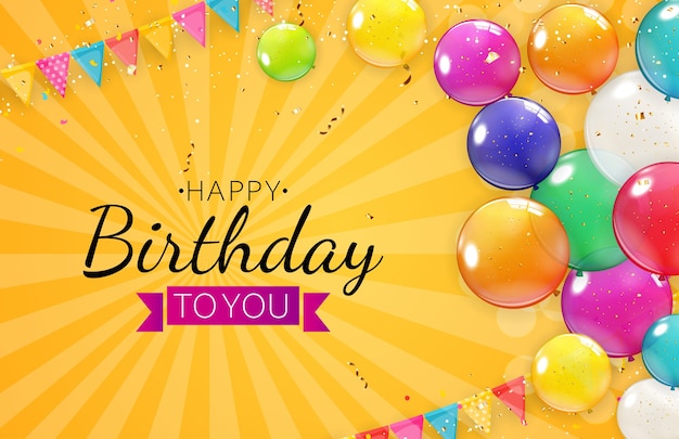 saludo de feliz cumpleaños con globos de colores.