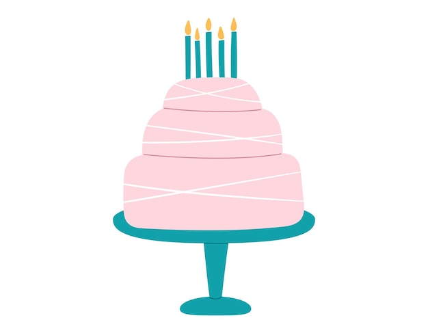 Saludo de feliz cumpleaños Pastel dulce con velas en un soporte