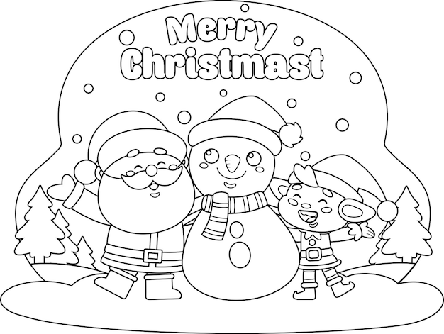 Saludo de Feliz Navidad con el Hombre de Nieve y el Elfo de Santa