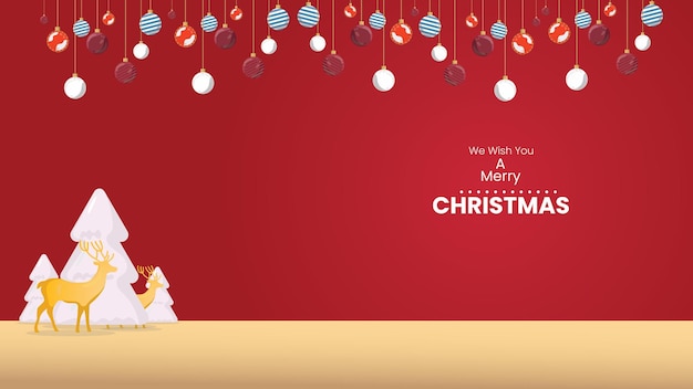Saludo festivo de Navidad con renos y árboles nevados