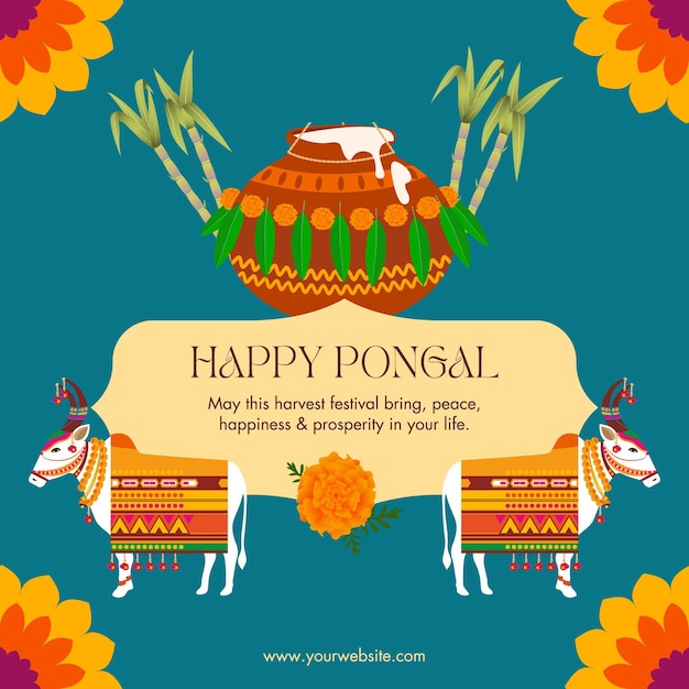El saludo de Pongal orgánico azul y amarillo en Instagram