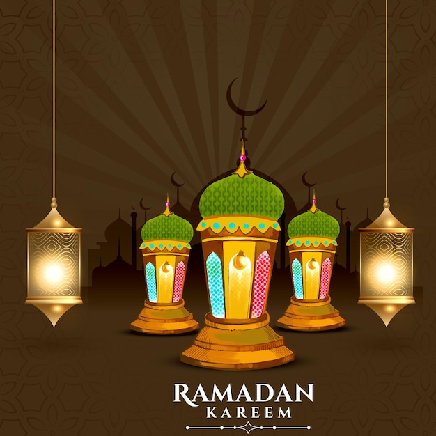 Saludo de Ramadan Kareen con diseño vectorial de la cultura árabe