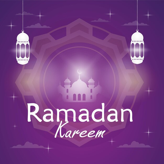 Saludo simple de Ramadán Kareem con diseño de ilustración de símbolo islámico tranquilo