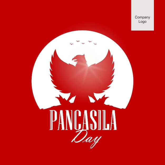 Saludos del día de Pancasila en un círculo sobre un fondo rojo