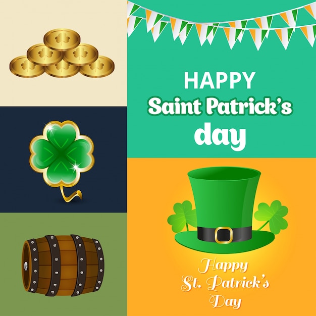 Saludos del día de St Patricks con el vector de iconos