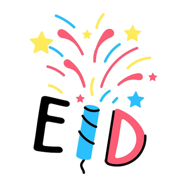 Saludos de eid en icono de línea plana