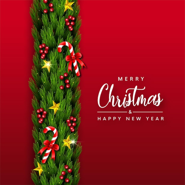 Saludos de feliz Navidad y feliz año nuevo con corona decorada