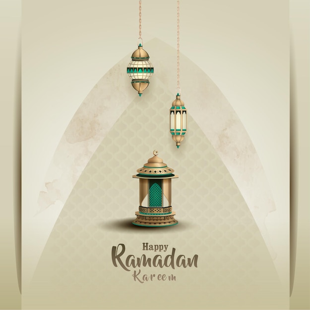 Saludos islámicos diseño de tarjeta ramadan kareem con hermosa linterna