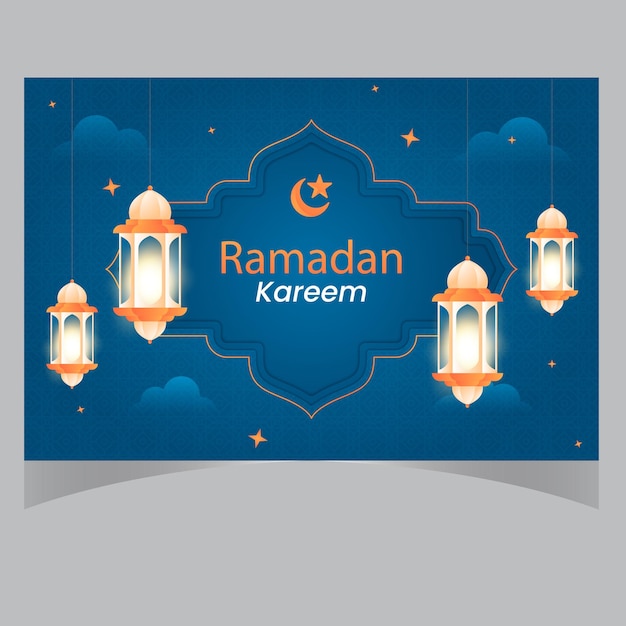 saludos islámicos ramadán kareem diseño de tarjeta de fondo con linternas y luna creciente