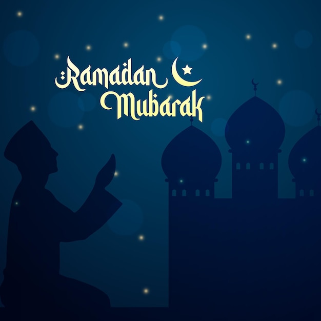 Saludos islámicos Ramadán Kareem diseño de tarjeta con media luna y linterna