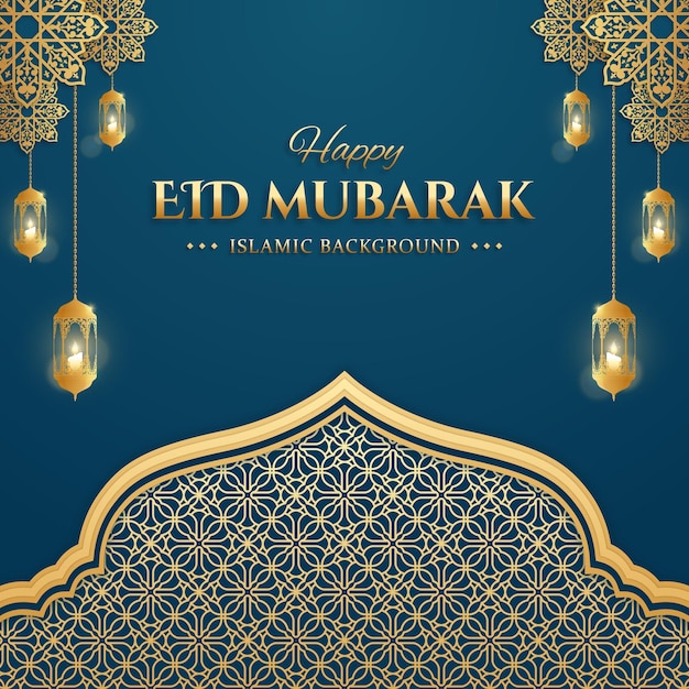 Saludos islámicos realistas diseño de Eid Mubarak con ornamentos árabes