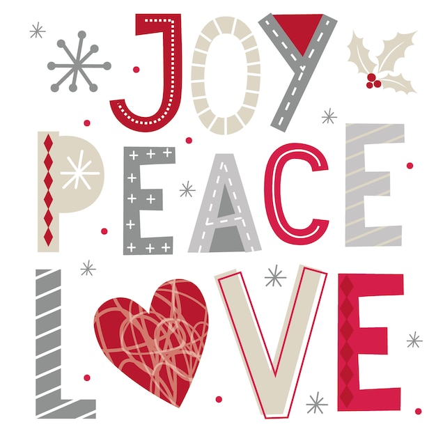 Saludos navideños con alegría, paz y amor tipografía