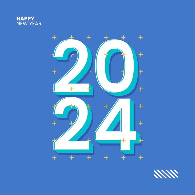 saludos en las redes sociales para el nuevo año 2024 con un fondo azul