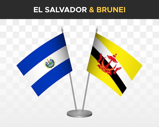 El Salvador vs brunei darussalam escritorio banderas maqueta aislado 3d vector ilustración mesa banderas