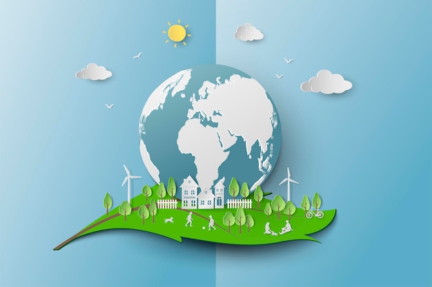 Salvar el concepto de ecología de conservación del medio ambiente ciudad limpia en forma de hoja resumen antecedentes
