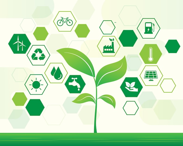 salvar el medio ambiente del árbol ecología con icono fondo sostenible concepto de energía renovable día mundial de las plantas