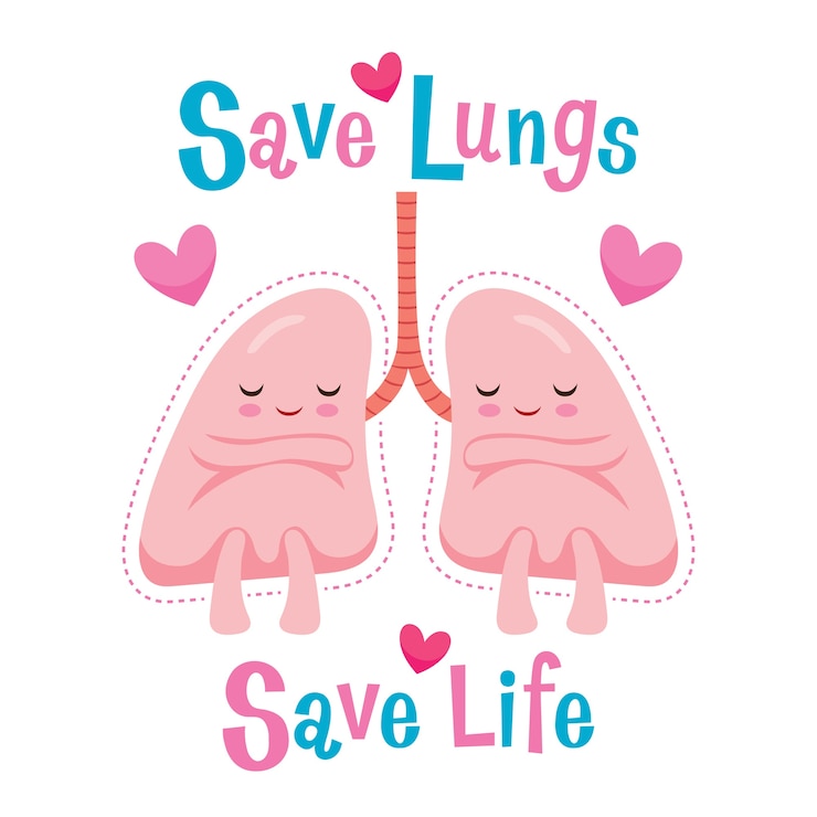 Vector salvar los pulmones, salvar la vida, personaje de dibujos animados, órgano interno humano