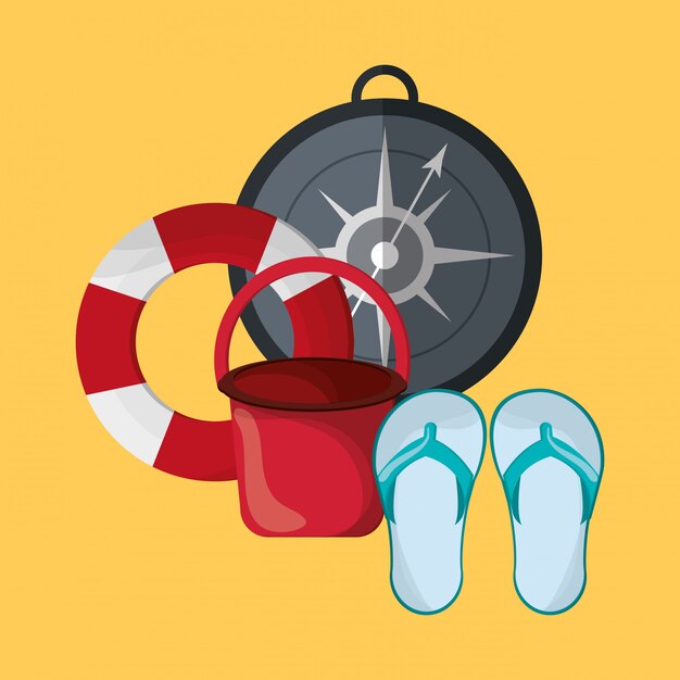 salvavidas con la imagen de los iconos de viajes de vacaciones