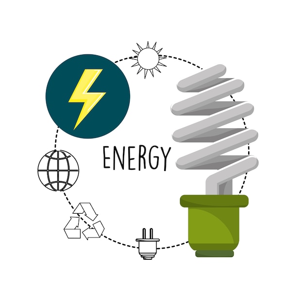 Vector salve la bombilla con símbolos ambientales para cuidar el planeta