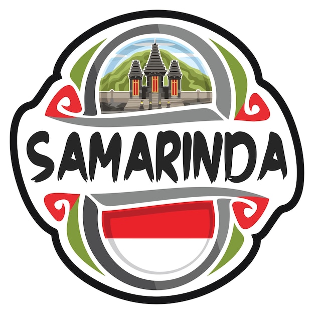 Samarinda Indonesia bandera viaje recuerdo pegatina Skyline Landmark Logo insignia sello emblema EPS