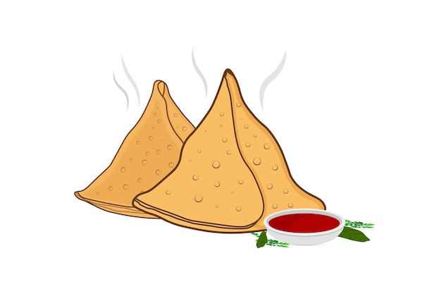 Vector samosa con ilustración de vector de salsa.