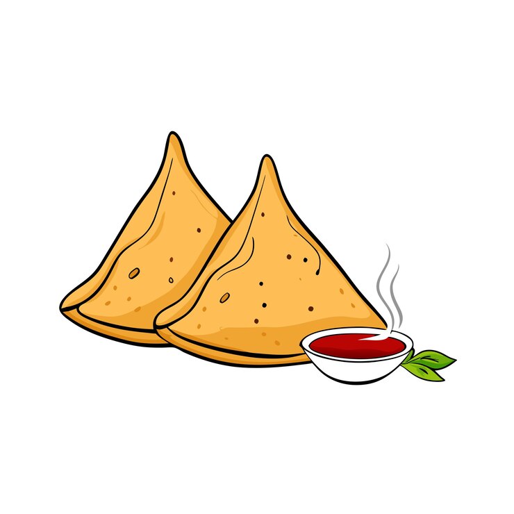 Vector samosa con ilustración vectorial de salsa en un fondo blanco aislado 3