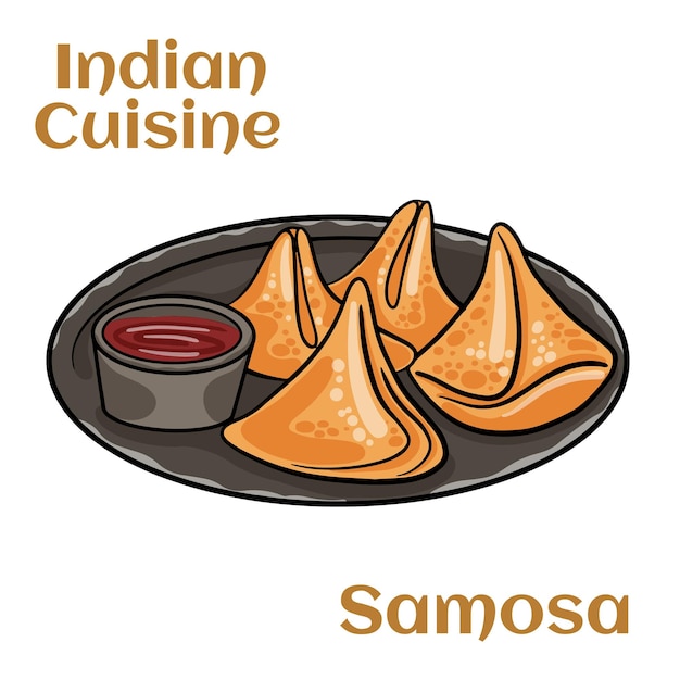 Vector samosa con salsa de menta fresca comida india