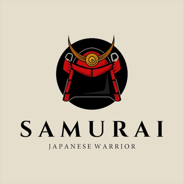 Samurai armadura casco vintage logo plantilla vector ilustración diseño simple moderno japonés armadura para samurai emblema logo concepto