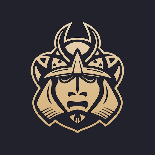 Samurai casco armadura facial japonesa usada por antiguos guerreros máscara marcial tradicional en oro de Japón en la oscuridad