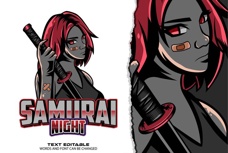 Vector samurai chica esport logo vector premium