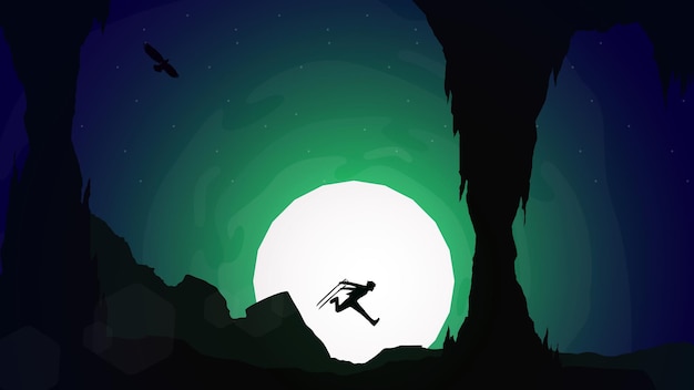 El samurai corrió con dos espadas. fondo de pantalla de anime samurai boy. fondo de pantalla de cueva para escritorio. | Vector Premium El samurai corrió con dos espadas. fondo de pantalla de anime samurai boy. fondo de pantalla de cueva para escritorio. | Vector Premium