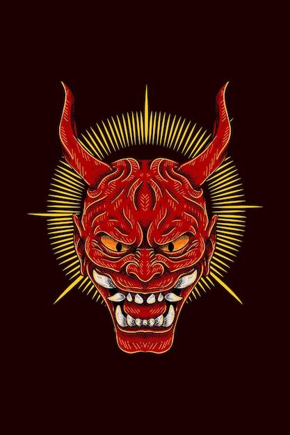 samurai, con, cuerno, vector, ilustración