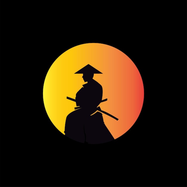 samurai guerrero japón logo plantilla icono samurai espada