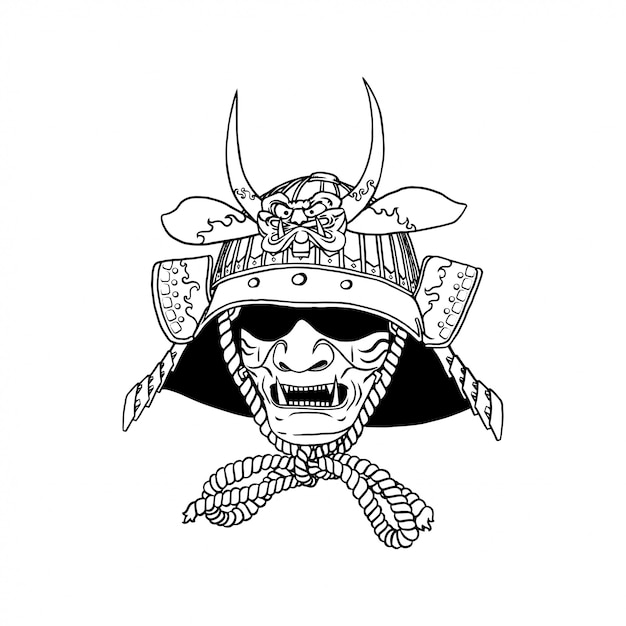 Samurai Helm Simple Line Art